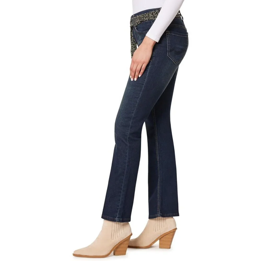 Women's Plus Size Stretch Denim Bootcut Jeans Belted Mid-Rise Curvy Fit